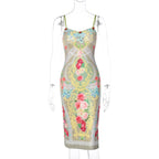 Floral Print Split Sleeveless Midi Dress