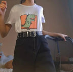 Cute Vintage Dinosaur Print Cartoon Short Sleeve Shirt T-shirt Tee Punk Funny Sweet Summer Casual E-Girl Kawaii Korean Japanese Harajuku Streetwear