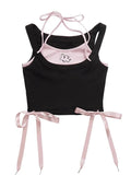 2PCS Dog Print Bow Tie Halter Top