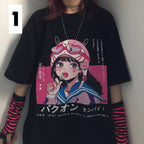 Anime Girl Cartoon Print Aesthetic Loose Short Sleeve Shirt T-shirt Top Punk Goth Summer Casual E-Girl Kawaii Korean Japanese Harajuku Streetwear