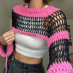 Pink Knit Hollow Out Smock