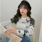 White Sun Mesh Transparent Long Sleeve Shirt