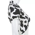 Cute Cow Print V Neck Short Sleeve Shirt Crop Top Summer Aesthetic Casual E-Girl Kawaii Korean Japanese Harajuku