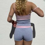 Pink & Grey Patchwork Shrug + Top + Shorts