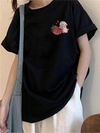 Oversized Strawberry Print Short Sleeve T-shirt