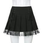 Black Bow Lace Up Pleated Mini Skirt
