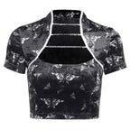 Cute Chinese Style Butterfly Crop Top Short Sleeve Shirt Blouse Summer Aesthetic Casual E-Girl Kawaii Korean Japanese Harajuku