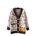 Cat Print V Neck Sweater