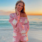 Floral Knit Long Sleeve Pullover + Shorts