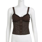 Brown Lace Patchwork Crop Top