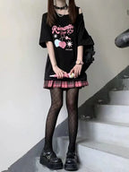 Sweet Pink Print Off Shoulder Short Sleeve T-shirt