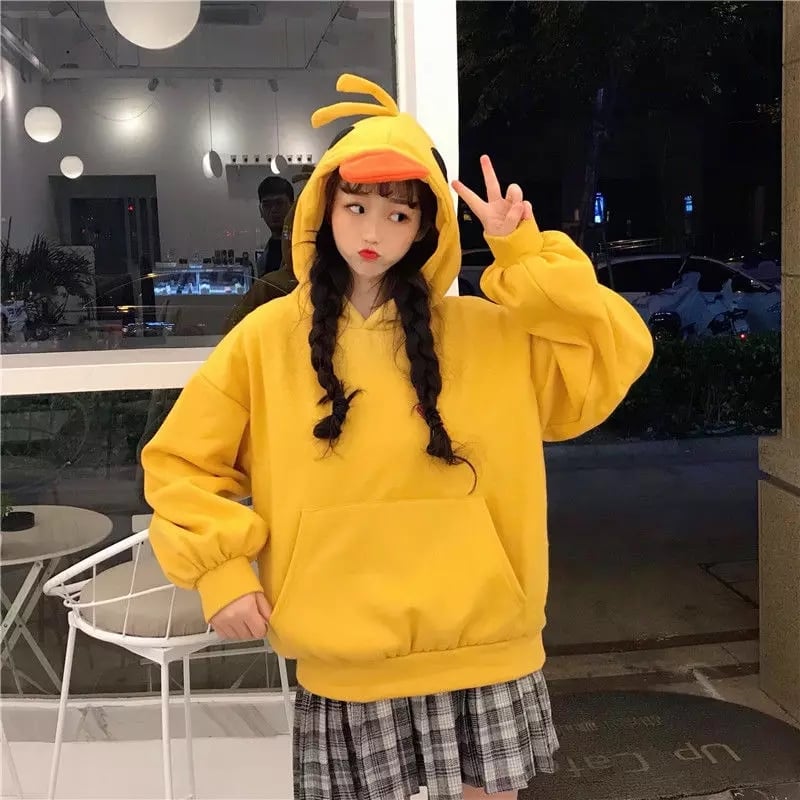 Cute 3D Yellow Duck Hoodie Long Sleeve Pullover Casual Aesthetic Casual E-Girl Kawaii Korean Japanese Harajuku