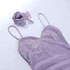 Purple Glitter Flower Frill Split Midi Dress