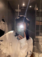 Cute Vintage White Butterfly Print Long Sleeve Shirt Sweatshirt Loose Oversized Autumn Aesthetic E-Girl Kawaii Korean Japanese Harajuku Streetwear