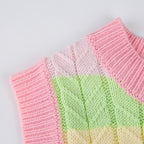 Cute Pink Rainbow Stripe Tie Dye Sleeveless V Neck Knit Vest Sweater Top Pullover Autumn Aesthetic E-Girl Kawaii Korean Japanese Harajuku Streetwear