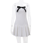 Preppy Bow Patchwork Strapless Mini Dress