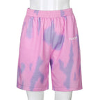 Cute Colorful Tie Dyed Print Casual Sweat Short High Waisted Pants Bottom E-Girl Kawaii Korean Japanese Harajuku Chinese Retro Streetwear Aesthetic
