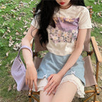 Purple Flower Aesthetic Print Short Sleeve T-shirt