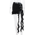 Black Butterfly Ruffle Hollow Out Split Mini Skirt