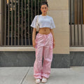 Pink Drawstring Low Waist Trousers