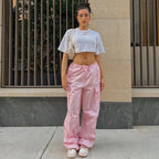 Pink Drawstring Low Waist Trousers