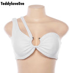 Cute Sexy Solid Color Metal Tube Strap Crop Top Camisole Shirt Tee T-shirt E-Girl Kawaii Korean Japanese Harajuku Chinese Retro Streetwear Aesthetic