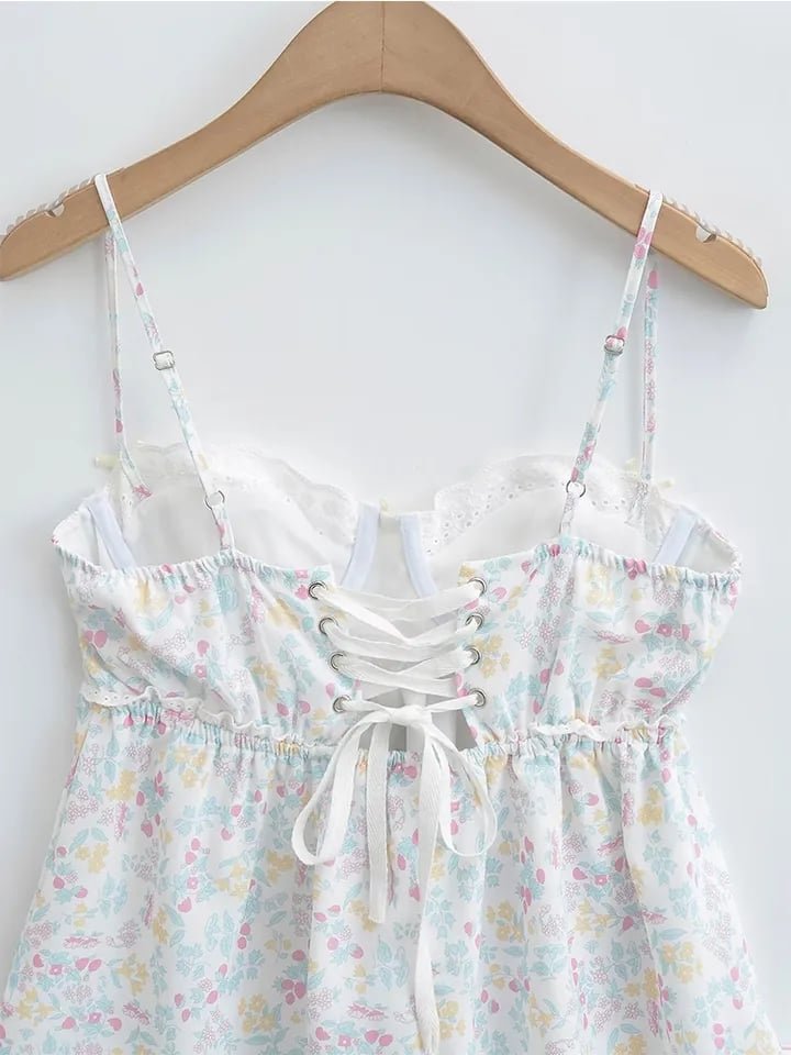 Floral Print Lace Trim Sling Dress