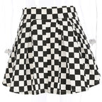 Cute Sexy Checkered Pleated Black White Sash High Waisted Skater Skirt E-Girl Kawaii Korean Japanese Harajuku Streetwear