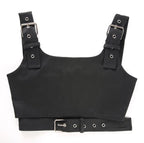 Cute Black Buckle Belt Tank Crop Top Sleeveless Shirt Camisole Bustier Corset Punk Goth Summer Aesthetic E-Girl Kawaii Korean Japanese Harajuku