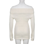 White Button Up Split Slash Neck Sweater