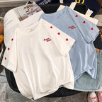 Cute Sweet Heart Embroidery Shirt T-shirt Tee Top Kawaii Korean Japanese Harajuku Chinese Retro Streetwear Aesthetic Fashion