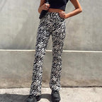 Cute Zebra Animal Print Elegant Pant High Waisted Trouser Bottoms T E-Girl Kawaii Korean Japanese Harajuku Chinese Retro Streetwear Aesthetic