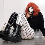 Cute Contrast Cargo Pant Loose Waist Plaid Checkered Trouser Jogger E-Girl Kawaii Korean Japanese Harajuku Chinese Retro Streetwear Aesthetic