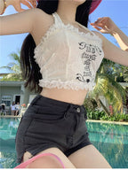 White Embroidery Lace Halter Top