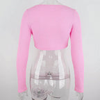 Pink Ribbed Long Sleeve Crop Top