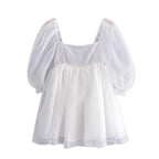 White Puff Sleeve A-Line High Waist Mini Dress