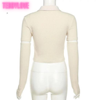 Cute Beige Cat Cartoon Embroidery Long Sleeve Detachable Shirt Crop Top Kpop Punk Summer Aesthetic Casual E-Girl Kawaii Korean Japanese Harajuku