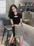 Heart Hollow Out Short Sleeve Shirt