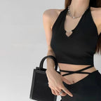 Heart Hollow Out V Neck Halter Top