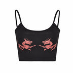 Cute Sexy Casual Dragon Sleeveless Tank Crop Top Shirt Tee T-shirt E-Girl Kawaii Korean Japanese Harajuku Chinese Retro Streetwear Aesthetic