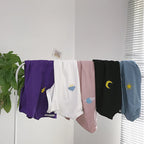 Cute Casual Cartoon Moon Sun Star Cloud Embroidery Loose T-shirt Short Sleeve Tee Shirt Top E-Girl Kawaii Korean Japanese Harajuku Retro Streetwear