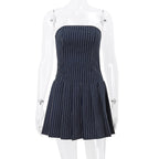 Striped A-Line Pleated Dress