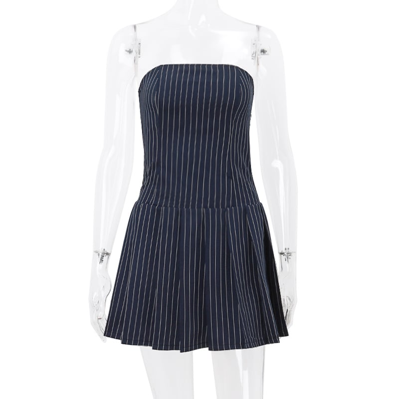 Striped A-Line Pleated Dress