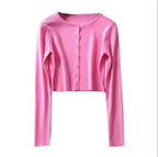 Cute Vintage O Neck Button Down Knit Cardigan Crop Top Sweater Sweatshirt Pullover Jumper E-Girl Kawaii Korean Japanese Harajuku Streetwear