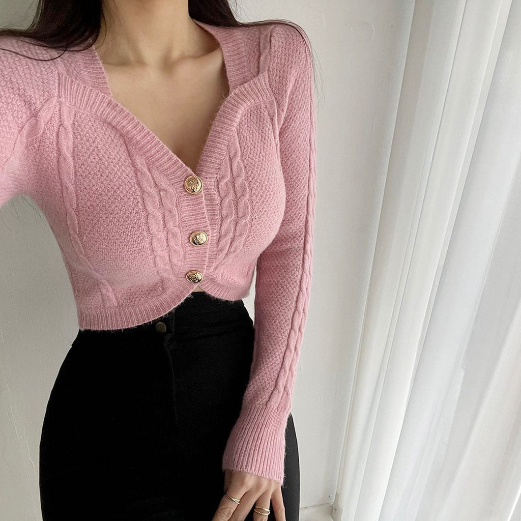 Pink Crop Top Long Sleeve Cardigan