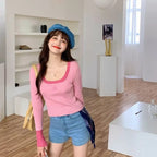 Cute Vintage Flower Embroidery Long Sleeve Shirt Sweater Jumper Aesthetic Casual Summer E-Girl Kawaii Korean Japanese Harajuku