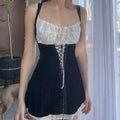 Sweet Velvet Corset Tie Up Mini Dress Summer Aesthetic Casual E-Girl Kawaii Korean Japanese Harajuku