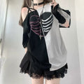 Black & White Heart Rib Skull Short Sleeve T-shirt
