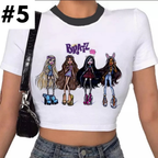 Doll Cartoon Graphic Print White Short Sleeve T-shirt