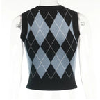 Cute Sexy V Neck Skull Print Knit Vest Sleeveless Crop Top Punk Goth Aesthetic Casual Summer E-Girl Kawaii Korean Japanese Harajuku